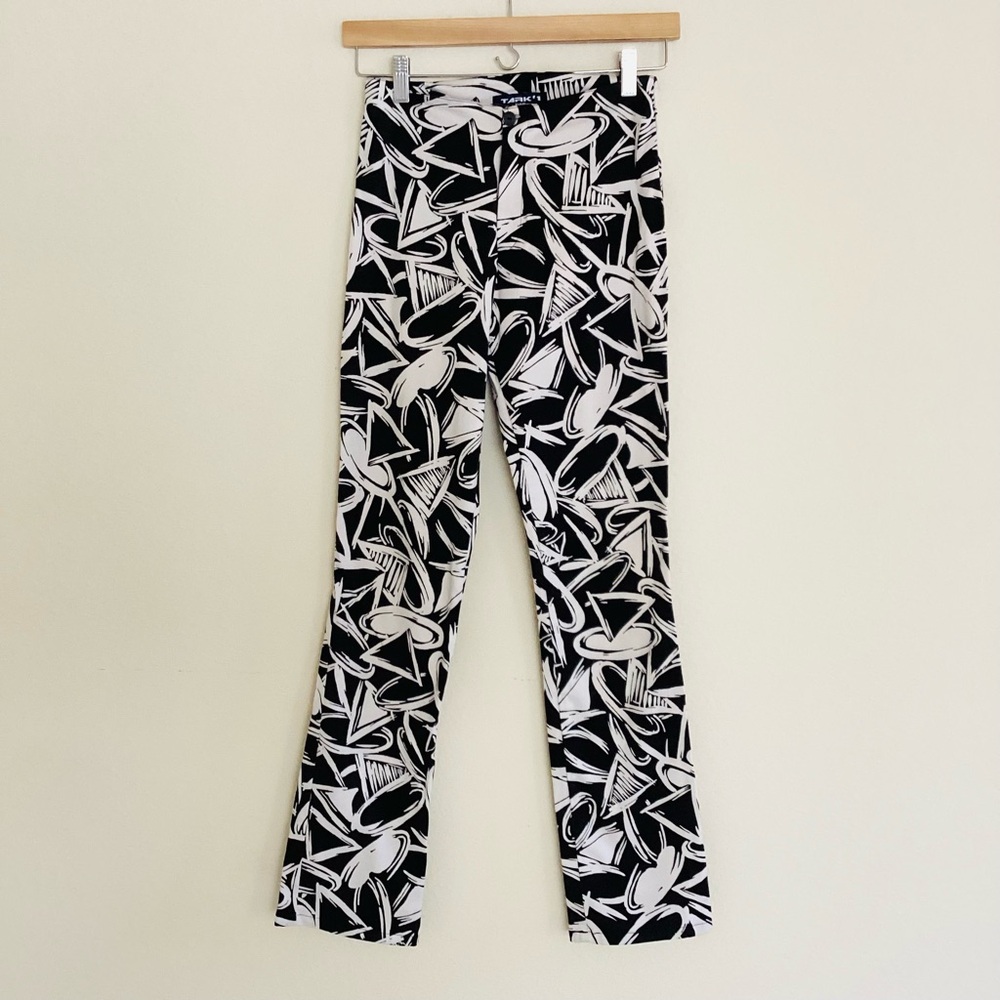 Tark’1 Black White Print Flare Leg Pants SZ S